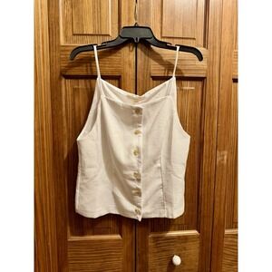 Monteau Strappy‎ Modern Basic White Linen Button Vest Minimalist Coastal XL